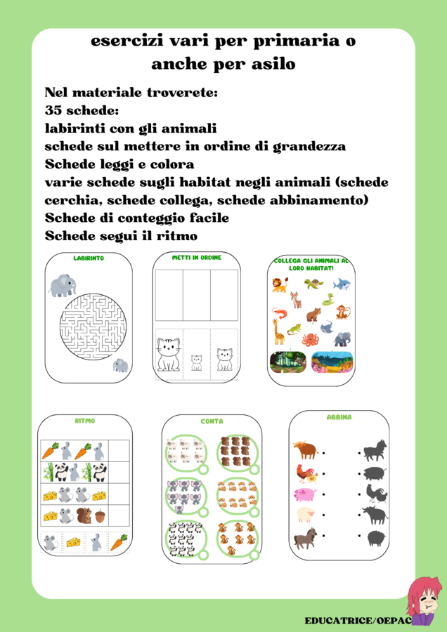Attività sugli animali: giochi vari e conteggio