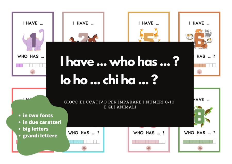 I have ... Who has ... ? / Io ho ... Chi ha ... ? numbers 0-10 ENGLISH + ITALIANO cards