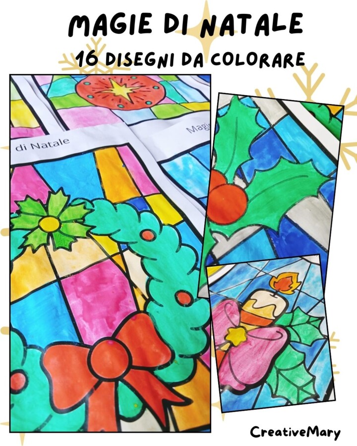Magie di Natale – 16 Schede vetrata da colorare