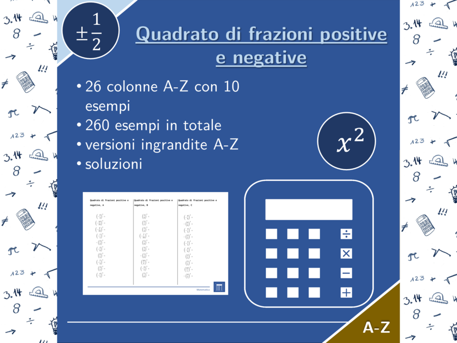 Quadrato di frazioni positive e negative | matematica | 26 colonne