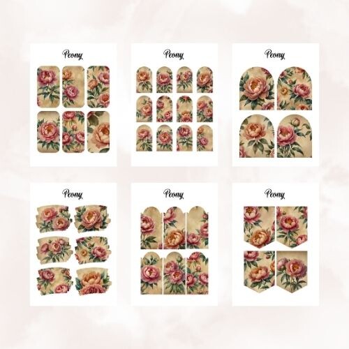 Peonie - 95 elementi decorativi per agende e quaderni