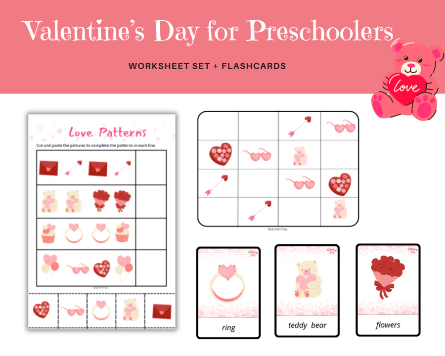 Valentine’s Day for Preschoolers - San Valentino per il bambino dell'asilo - scheda di lavoro per bambini della scuola materna per sviluppare le competenze lessicali e il pensiero logico. Attività legate a San Valentino, vocabolario, sudoku, il gioco I S