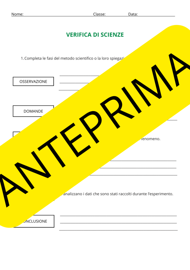 Verifica sul metodo scientifico per la scuola primaria