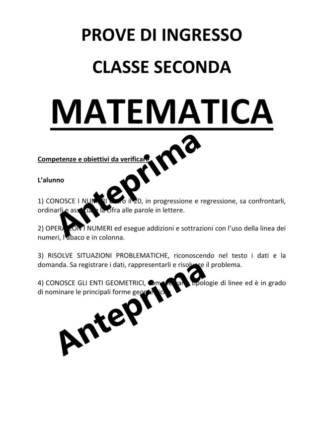 Prove di ingresso MATEMATICA classe seconda