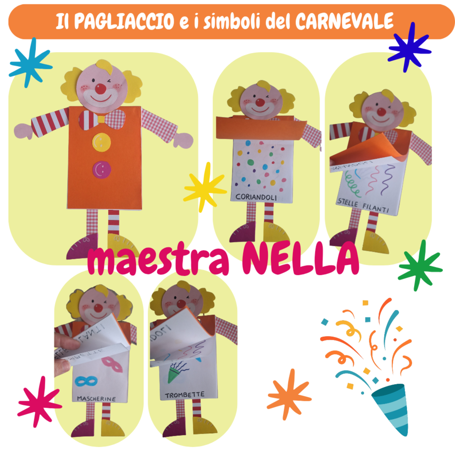 Pagliaccio con simboli di Carnevale