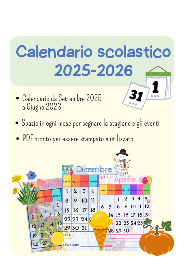 Calendario scolastico 2025-2026