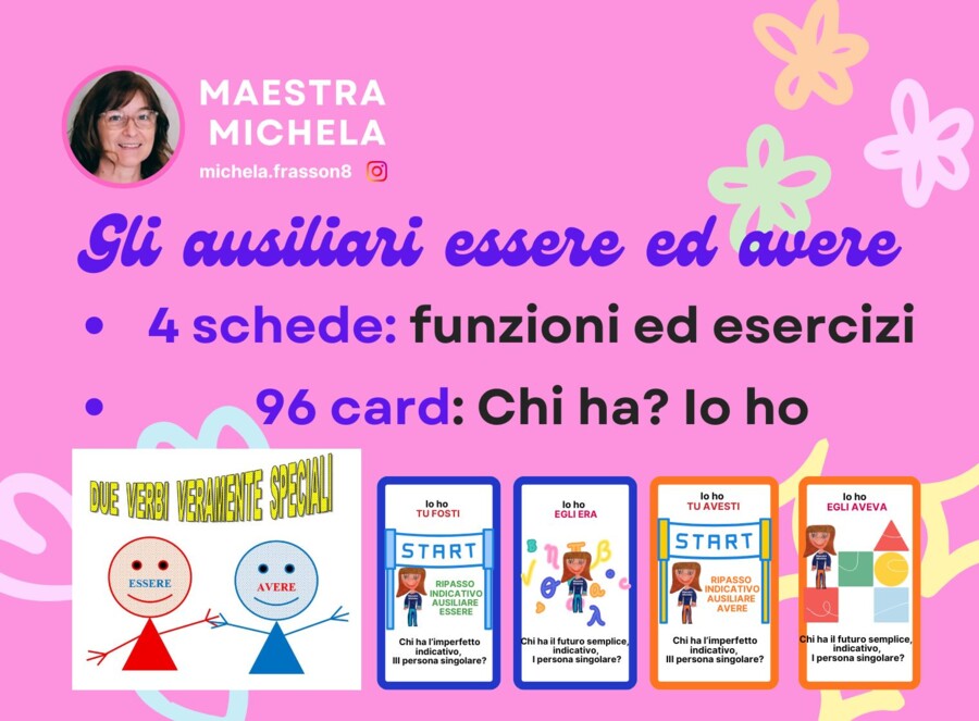 GLI AUSILIARI ESSERE ED AVERE: funzioni, esercizi, card "Chi ha? Io ho?" per ripasso degli indicativi
