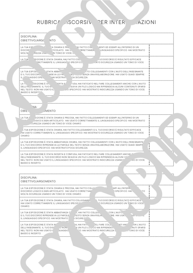 Organizzazione inizio anno - rubriche per la valutazione di interrogazioni e lettura