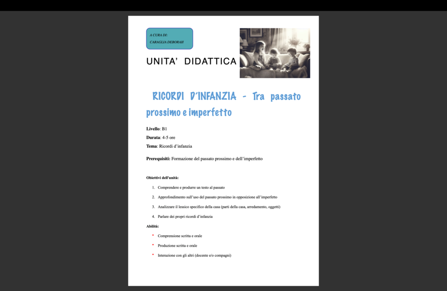 Passato prossimo vs imperfetto UD completa italiano per stranieri Ricordi d'infanzia
