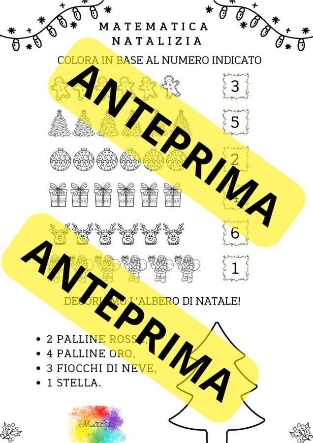 MATEMATICA NATALIZIA - ESERCIZI VARI NUMERI DA 1 A 6