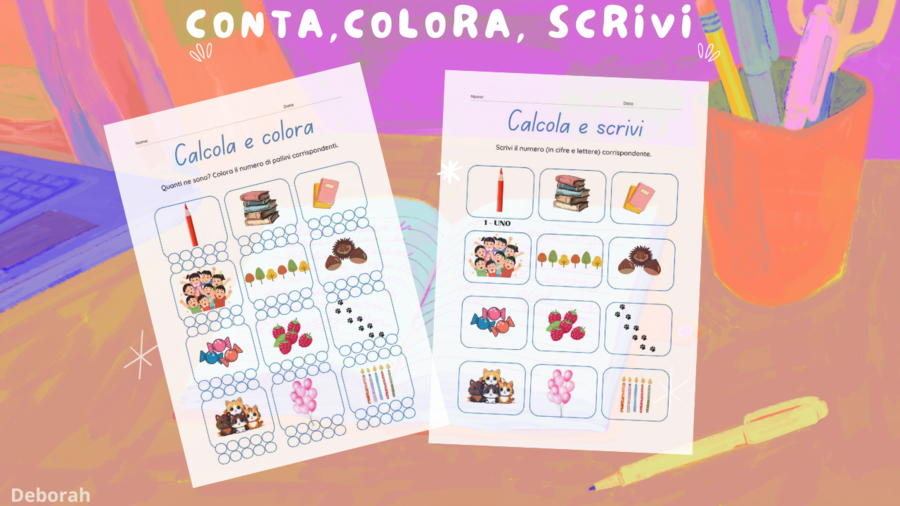 Conta, colora e scrivi (da 1 a 10)