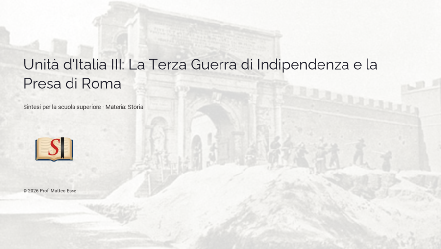 L'Italia Post-Unitaria: Dalla Terza Guerra d'Indipendenza alla Presa di Roma (19 Slide + Verifica)