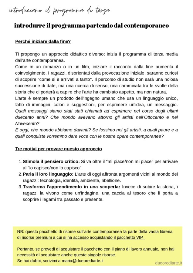 Usa l'arte contemporanea per iniziare il programma di terza media