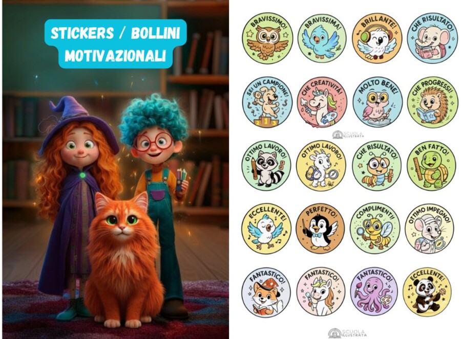 Sticker motivazionali con mascotte