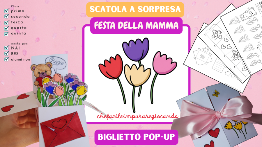 FESTA DELLA MAMMA - BIGLIETTO POP-UP - GIARDINO FIORITO CON ORSETTO - TUTTE LE CLASSI - SCUOLA PRIMARIA