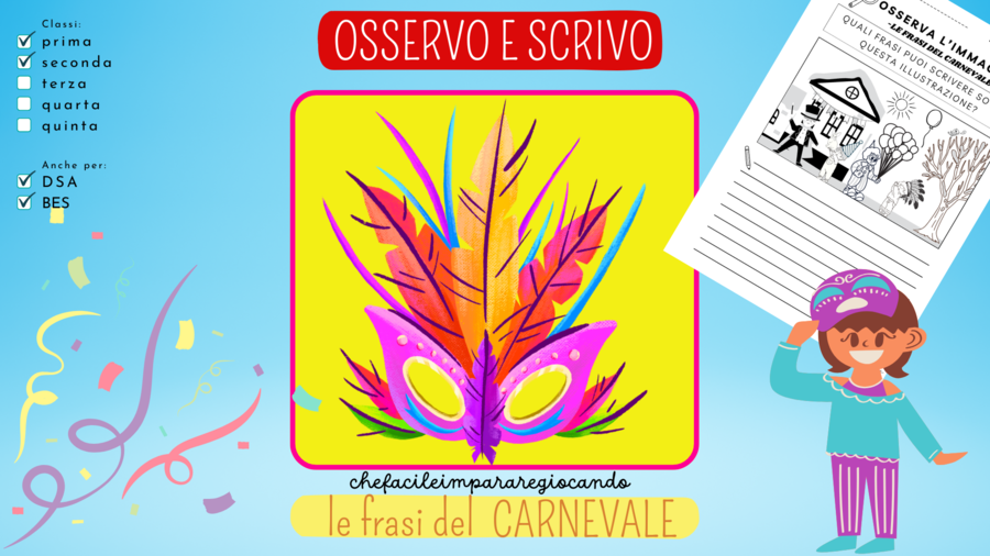 CARNEVALE : OSSERVA E SCRIVI FRASI - CLASSI PRIMA E SECONDA - UN VIDEO
