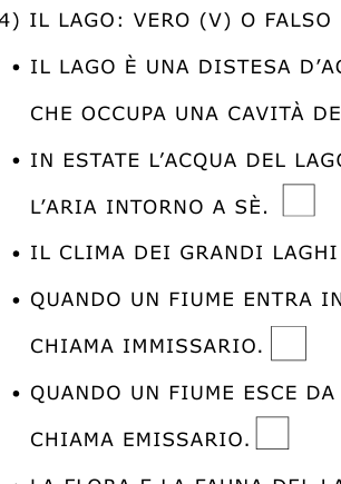 FIUMI e LAGHI: Verifica / esercizi di ripasso facilitati su FIUMI e LAGHI, geografia per la scuola Primaria