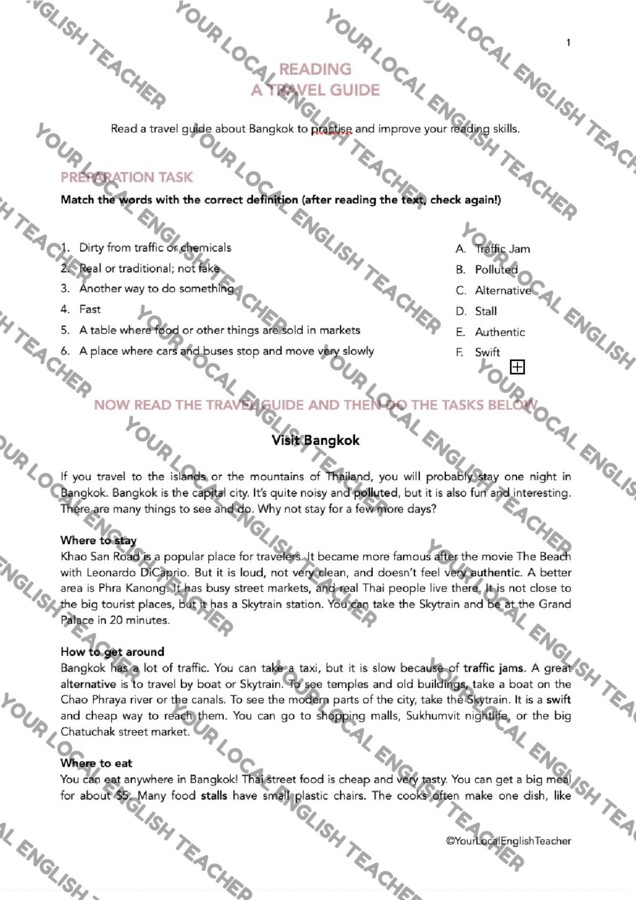 READING - A travel guide (A2 LEVEL)