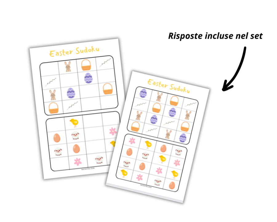 Easter For Preschoolers - Pasqua per bambini della scuola materna - set di schede di lavoro per l'apprendimento della lingua inglese per bambini della scuola materna, 8 diversi compiti, abbinamenti, conteggio, sudoku, labirinto, I spy, carte illustrate.