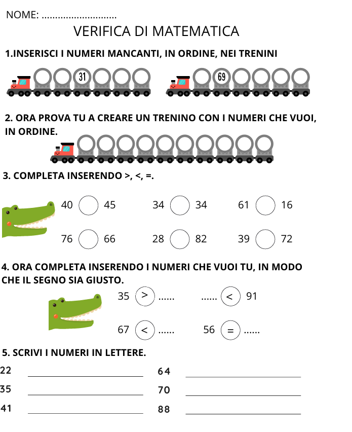 Verifica numeri entro il 100 (con esercizi non noti)