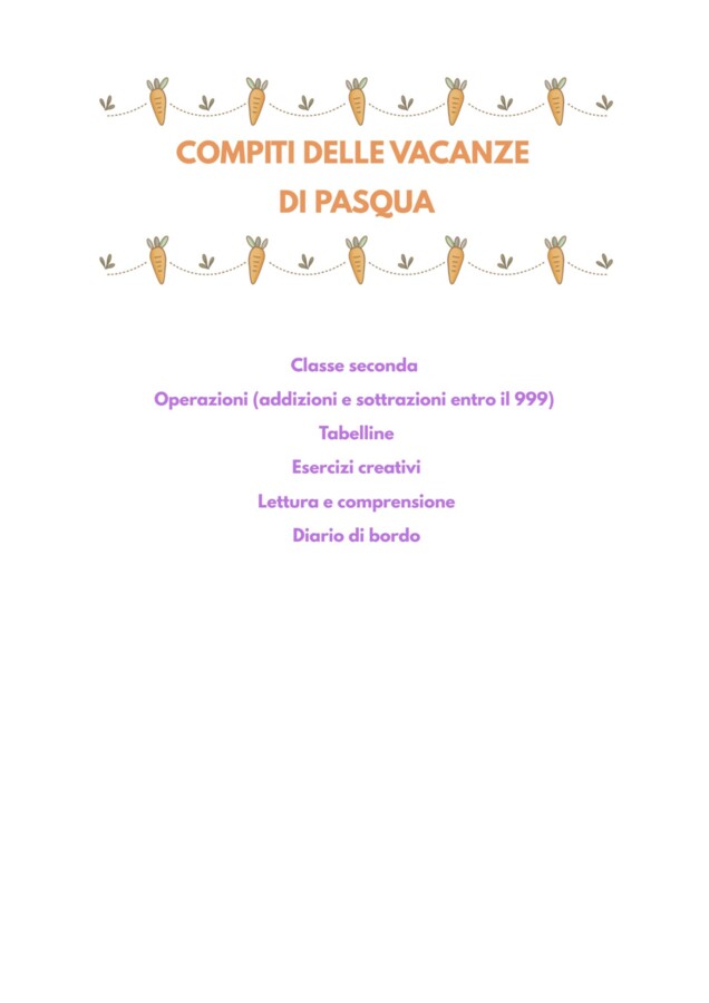 COMPITI DELLE VACANZE PASQUALI CLASSE SECONDA ITA - MATE - DIARIO