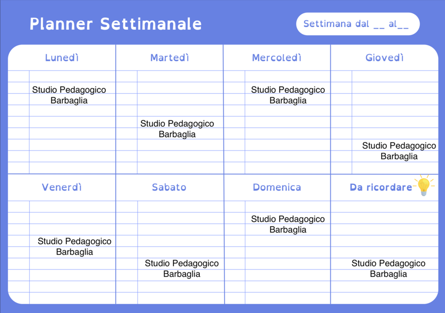 Planner settimanale per studenti