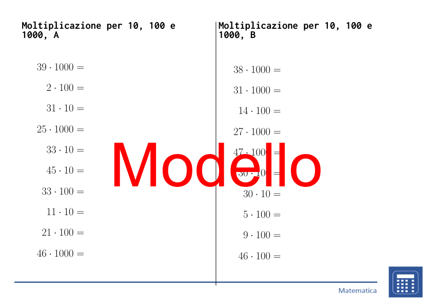 Moltiplicazione per 10, 100 e 1000 | matematica | 26 colonne