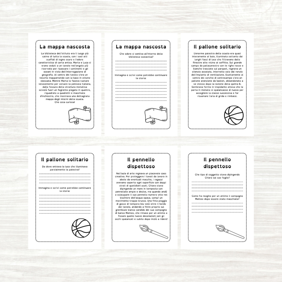 Questo pacchetto di schede di lettura e comprensione per il Back to School comprende 12 storie ad alta leggibilità e 12 pagine con domande di comprensione.