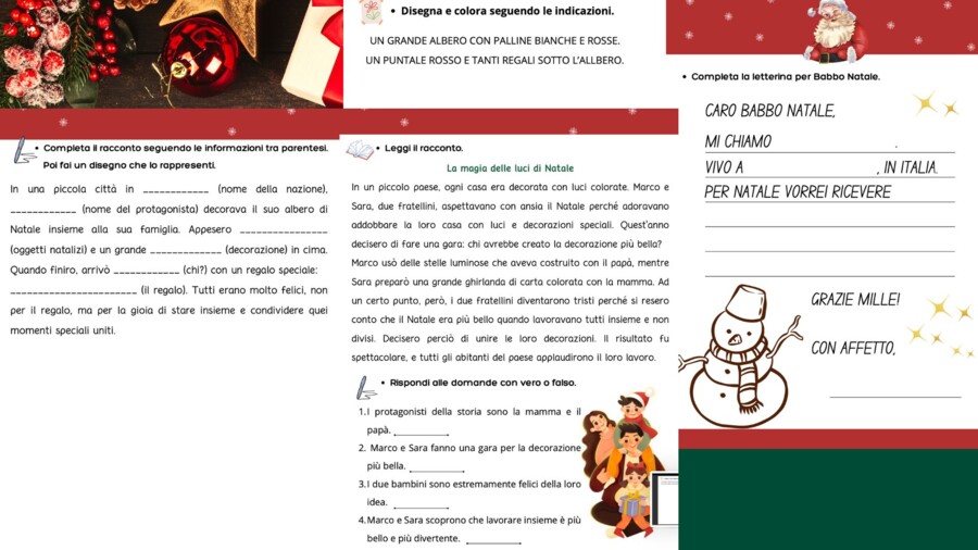 Compiti delle vacanze di Natale - italiano - dalla prima alla quinta elementare