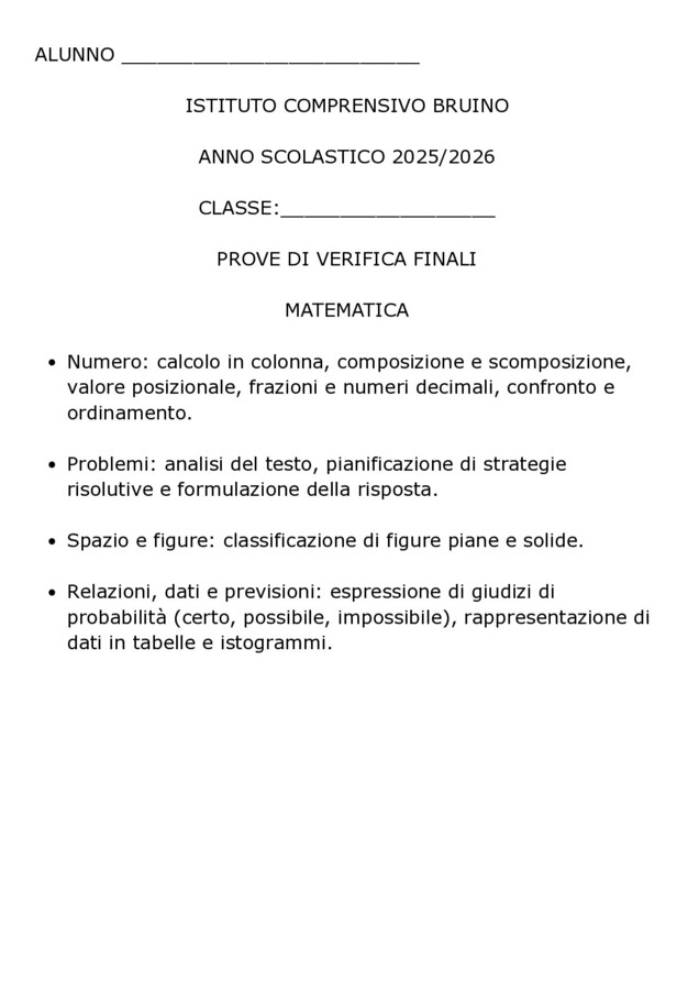 Verifica matematica classe terza primaria con soluzioni – prova completa + griglia di valutazione stampabile