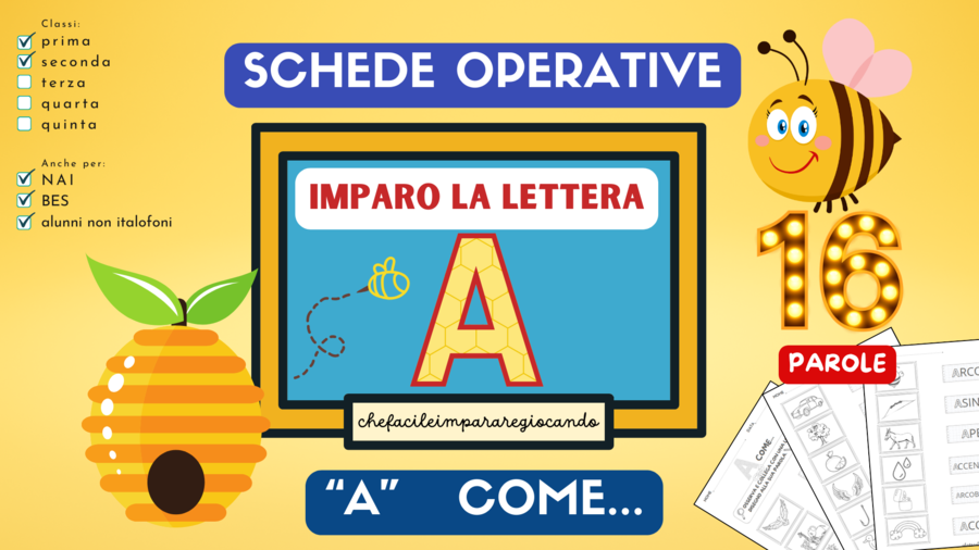 LETTERA A - SCHEDE OPERATIVE - LETTURA LESSICO - VERIFICA - CLASSI PRIMA/SECONDA - ALUNNI NAI/BES