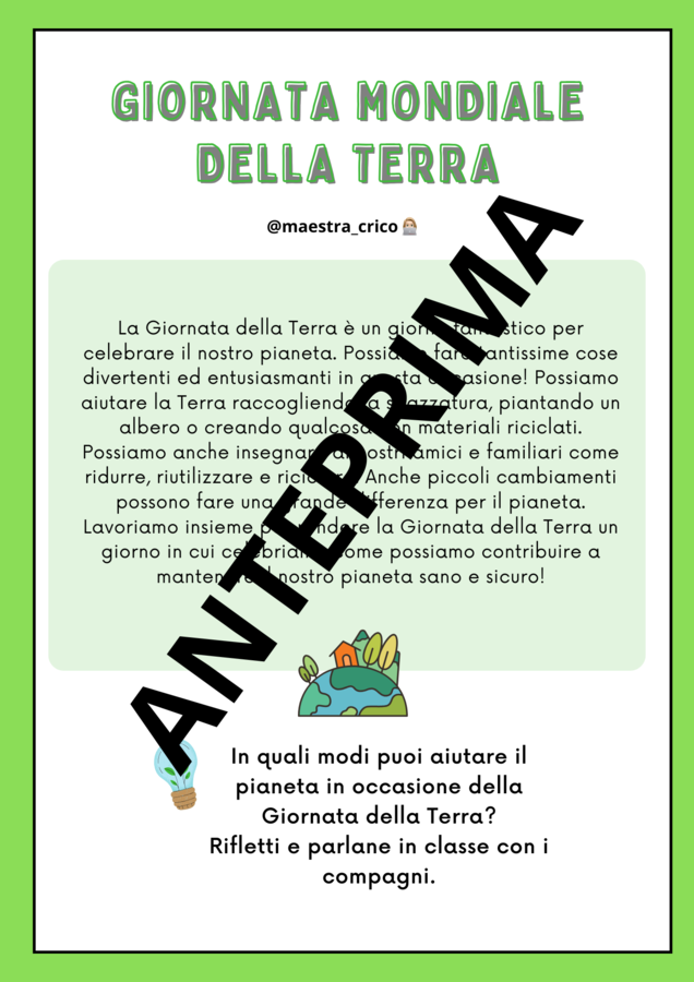 ATTIVITÀ PER LA GIORNATA MONDIALE DELLA TERRA Schede classe seconda