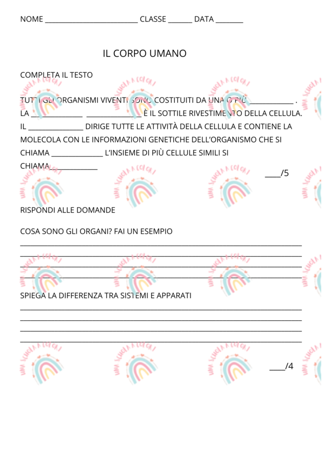 il corpo umano e la cellula prova di verifica
