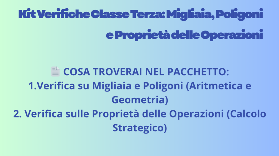Kit Verifiche Classe Terza: Migliaia, Poligoni e Proprietà delle Operazioni