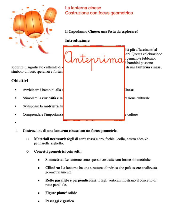 Costruzione della lanterna cinese con focus geometrico; classe 2-5