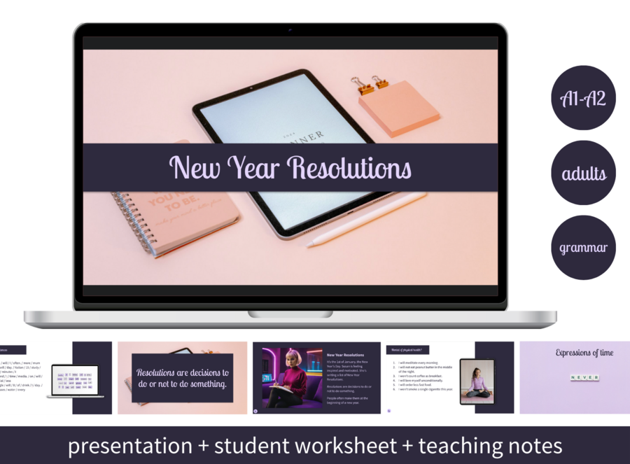 English grammar for adults: New Year Resolutions (level A1-A2)