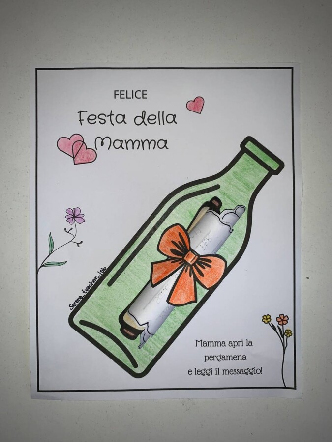 Biglietto Festa della Mamma con pergamena – messaggio nella bottiglia