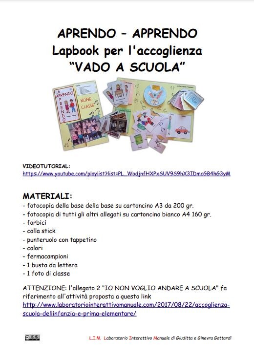 LAPBOOK PER L’ACCOGLIENZA “VADO A SCUOLA” - SCUOLA PRIMARIA