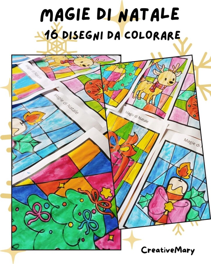 Magie di Natale – 16 Schede vetrata da colorare