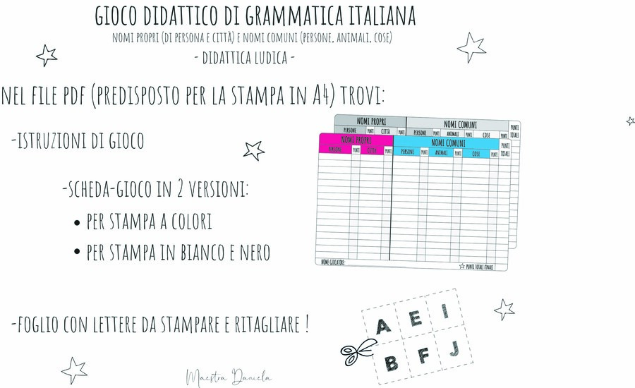Gioco didattico di grammatica italiana (nomi propri e nomi comuni)
