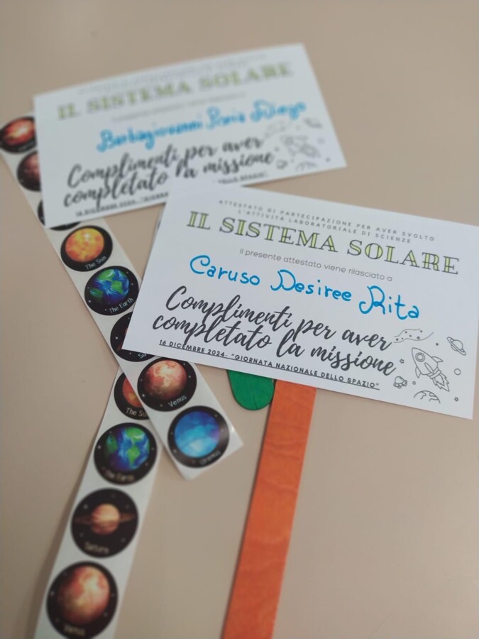 Attestato per progetto sistema solare