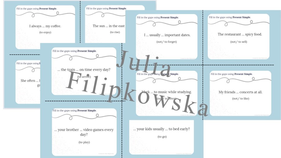 Present Simple/ Speaking cards/ Speaking/ Set/ Package/ Conversations/ Grades 4-8/ Grades 4-6/ Grades 6-8/ Primary school/ Warm-up/ Warm-up/ Speaking cards/ Grammar/ Speaking cards grammar / Grammar cards/ Present Simple/ Schede parlanti/ Conversazione/ 