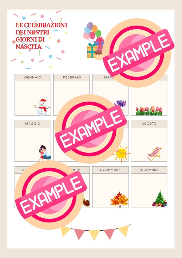 Calendario di compleanno dei nostri studenti, una pagina in formato PDF,