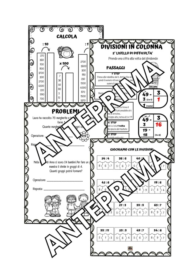MEGA PACK 2 in 1: Quaderno di Matematica classe 3° con teoria ed esercizi svolti + kit 45 Schede Neutre in b/n - 1° parte -