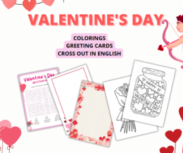 VALENTINES DAY CARDS, ENGLISH, COLORING, CROSSOUT, CARDS