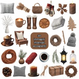 30 Accogliente bundle SVG invernale, bundle di disegni clipart invernali PNG 300 Dpi stampabili, di alta qualità, con JPG e Pdf.