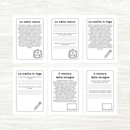 Questo pacchetto di schede di lettura e comprensione per il Back to School comprende 12 storie ad alta leggibilità e 12 pagine con domande di comprensione.