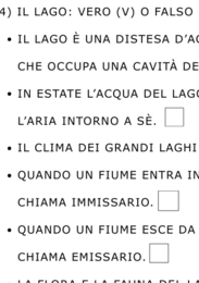 FIUMI e LAGHI: Verifica / esercizi di ripasso facilitati su FIUMI e LAGHI, geografia per la scuola Primaria
