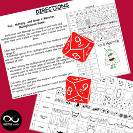 Halloween Math Craft Multiplication Game Facts to 10 Roll Multiply Draw Monster