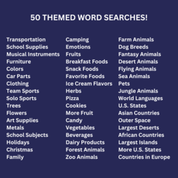 Pacchetto ricerca parole inglesi, 50 argomenti di vocabolario, puzzle stampabili, bambini e adulti